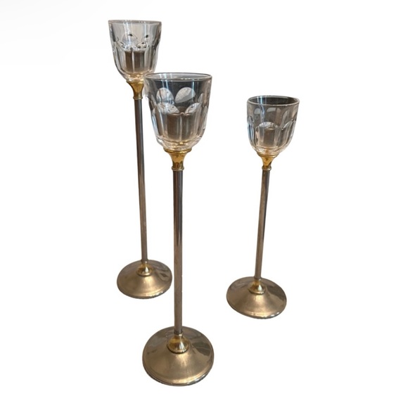 Candlestick Holder Vintage Silver Gold Glass Pedestal Home Decor Italy Set of 3 - Picture 2 of 7